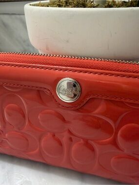 Coach Glossy Patent Leather Wallet in Coral Red
